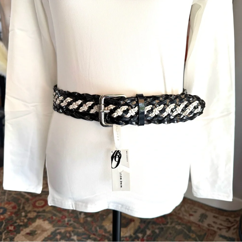 Nine West Black and White Braided Belt